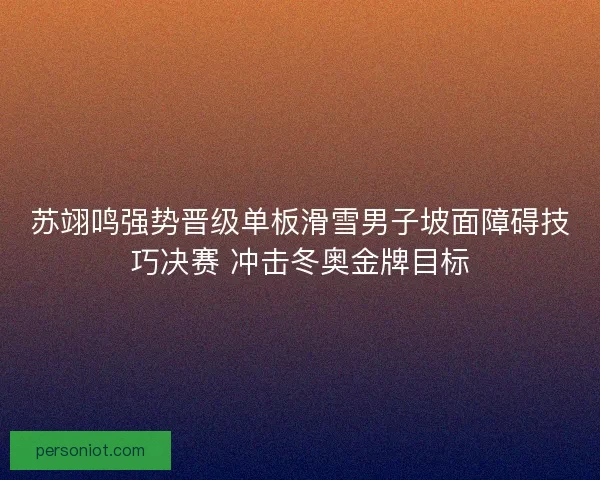 苏翊鸣强势晋级单板滑雪男子坡面障碍技巧决赛 冲击冬奥金牌目标